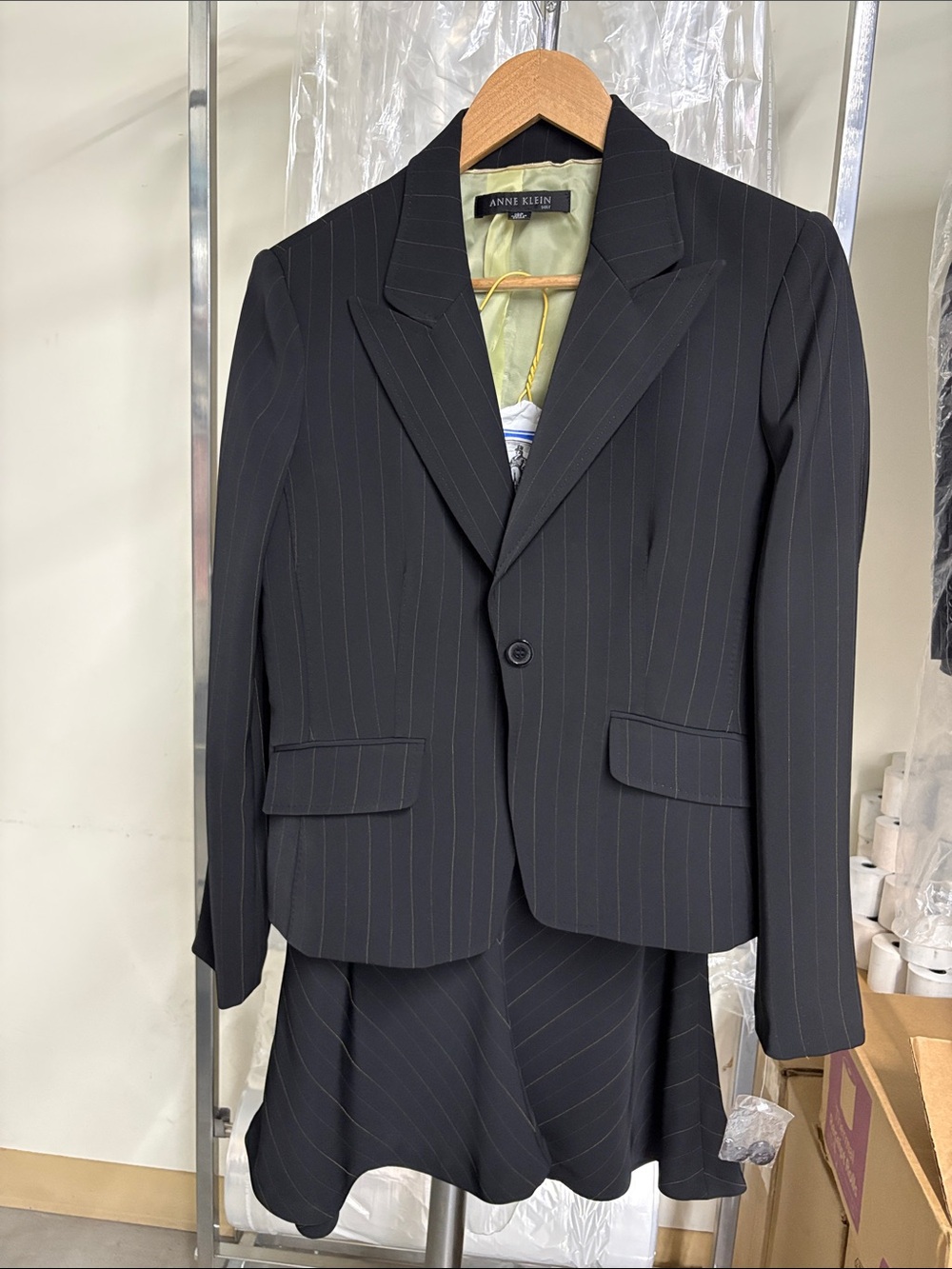 Anne Klein Black Pinstripe Women's Suit Jacket and Skirt Set